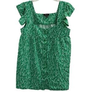 NWT Mackenzie & James Green White Floral Ruffle Blouse M Cottagecore Top